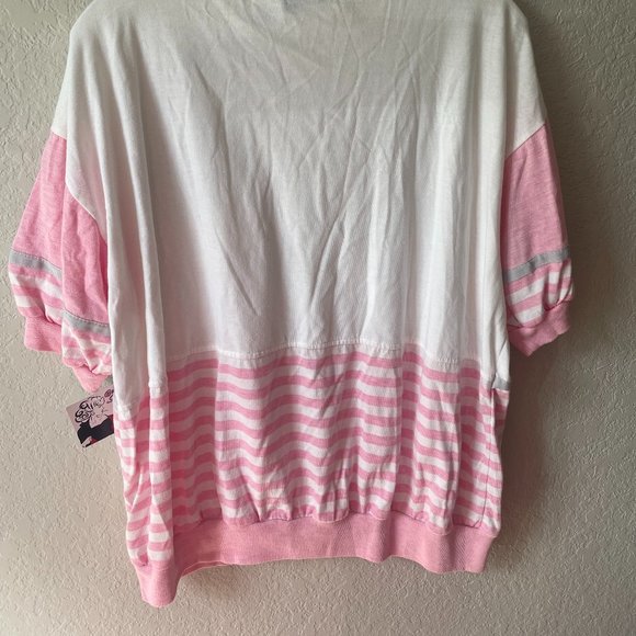 Vintage Gitano Pink & White Striped Short Sleeve Mock T-Neck T-Shirt - Picture 8 of 10